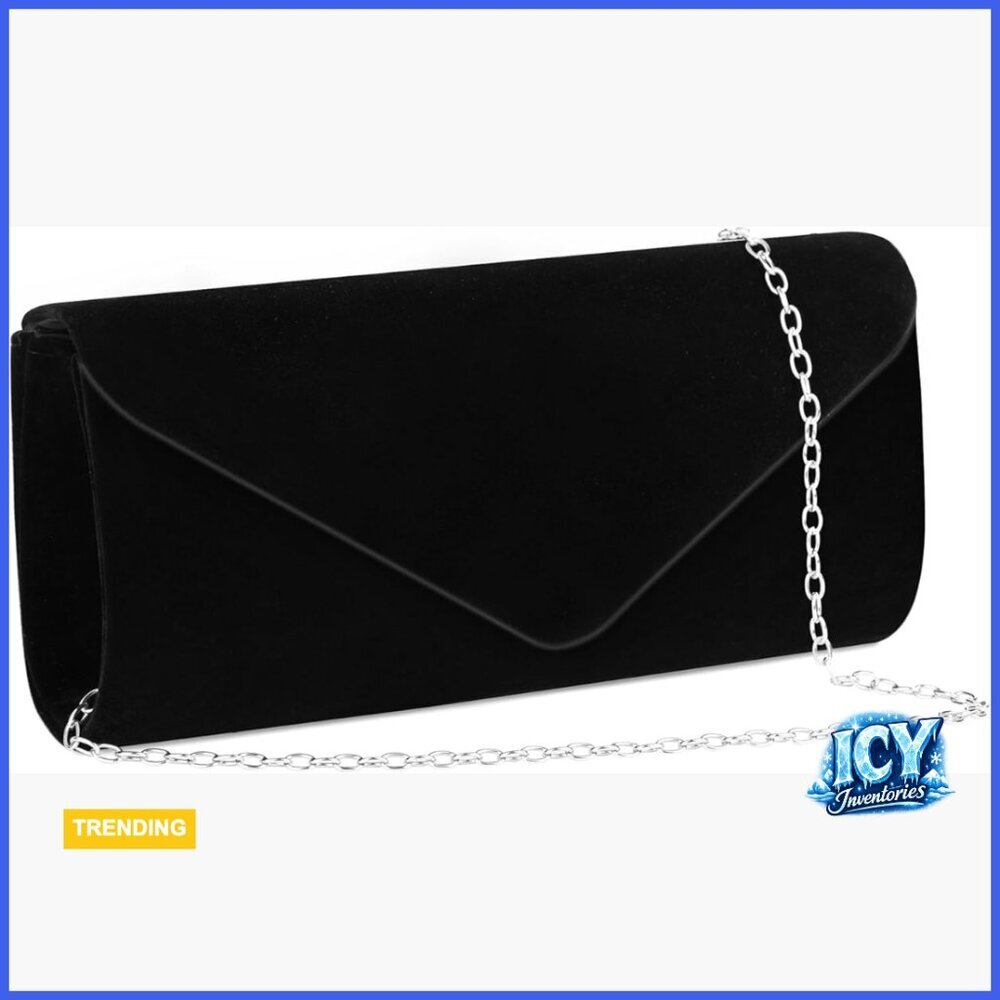 Velvet Suede Envelope Evening Clutch Purse with Detachable Chain